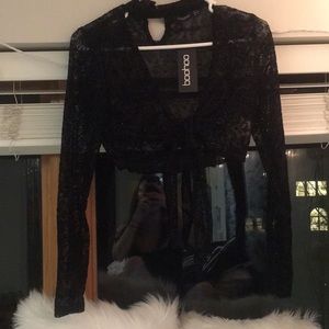 Boohoo Freya Glitter Choker Tie Front Mesh